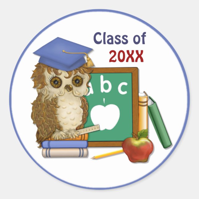 Scholar Owl Graduation Classic Round Sticker (Front)