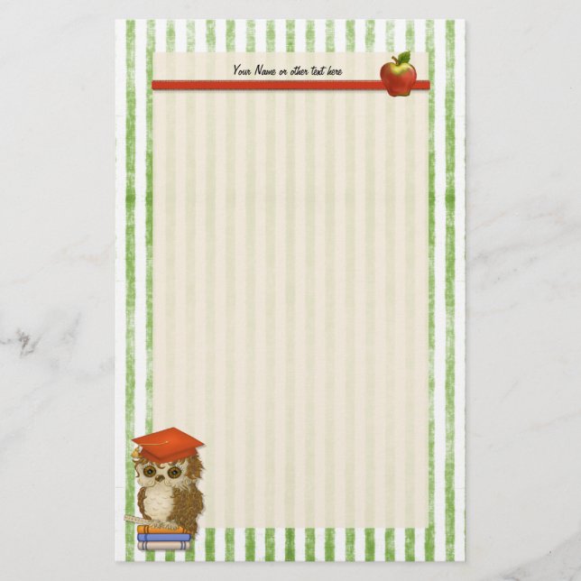 Scholar Owl Teacher -  Customize Stationery (Front)