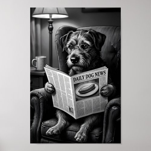 Scholarly Terrier Reading Paper Poster