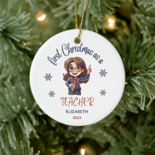 School 1st Christmas Teacher Cute Gift Name Ceramic Ornament