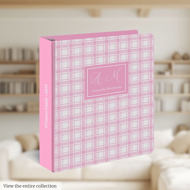 School 3 Ring Binder Pink Plaid Modern Organizer (School 3 Ring Binder Pink Plaid Modern Organizer)