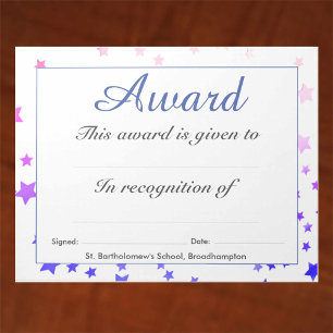 School Achievement Award Peel-Off Sheets from a Notepad