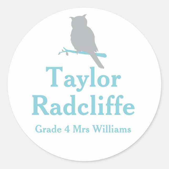 School add your grade & name owl id sticker (Front)