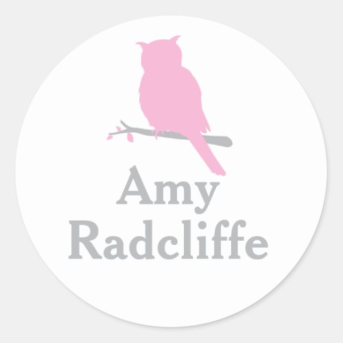 School add your name owl pink id sticker