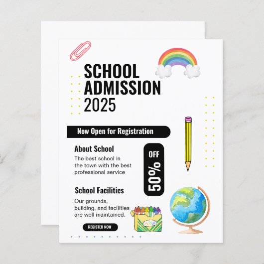 School Admission Flyer, School Promotion Flyer (Front/Back)