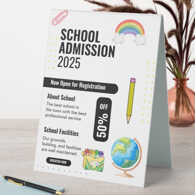 School Admission Flyer, School Promotion Flyer Table Tent (In SItu (Table))