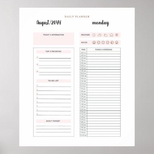 School and office daily planner  poster