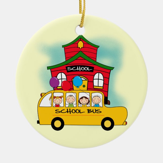School and School Bus T-shirts and Gifts Ceramic Ornament (Front)