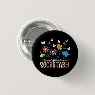 School Attendance Secretary Wildflowers Groovy Button