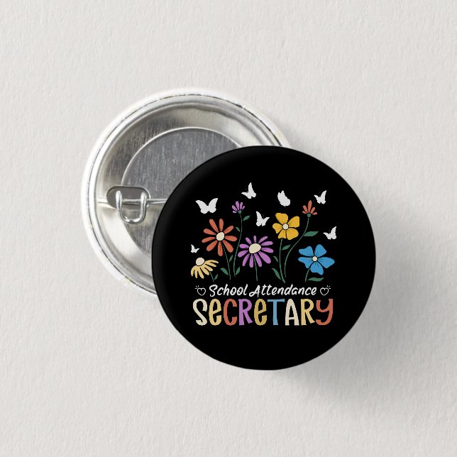 School Attendance Secretary Wildflowers Groovy Button (Front & Back)