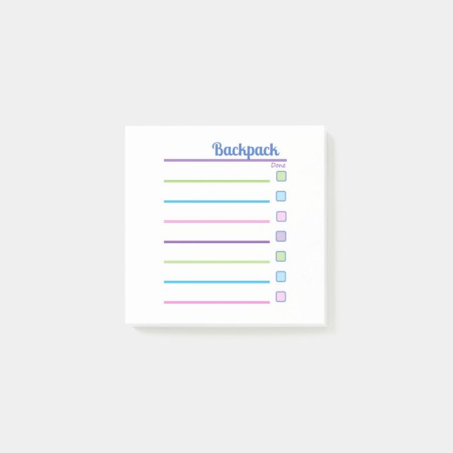 School Backpack Organizing Checklist Post-it Notes (Front)