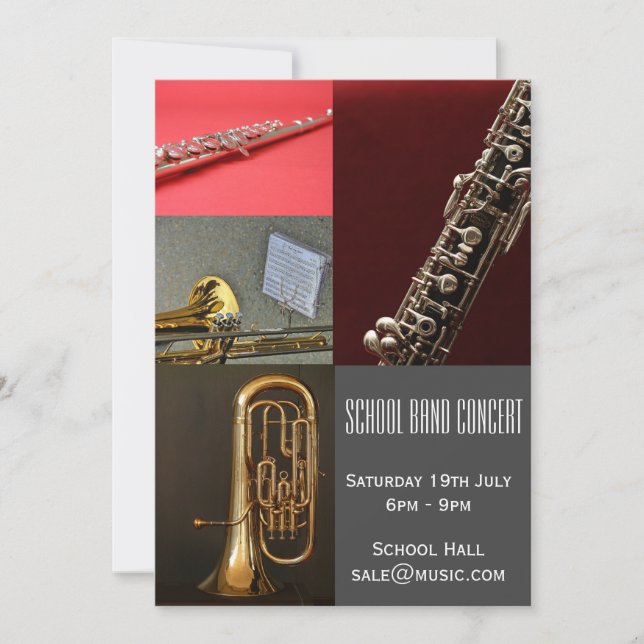 School band community band concert invitation (Front)