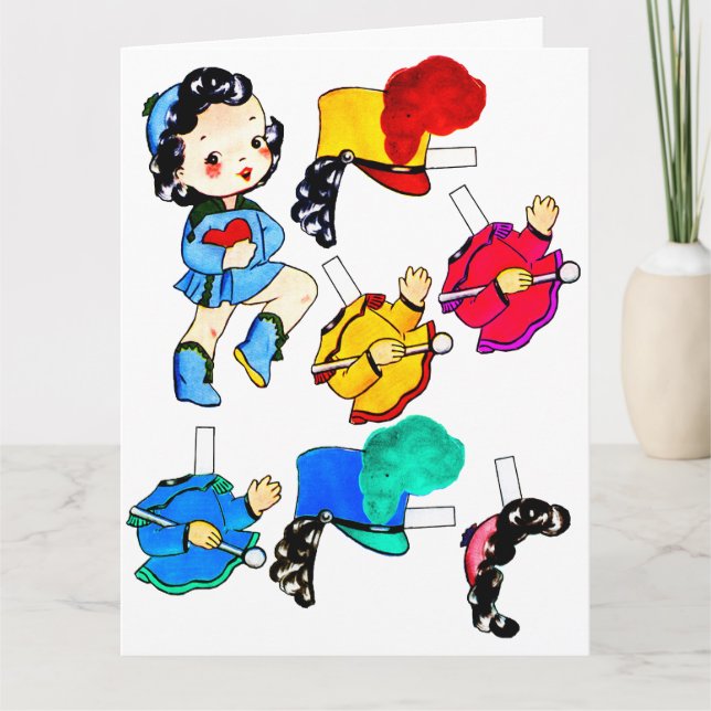 School Band Girl paper Doll Cut Out greeting Card (Front)
