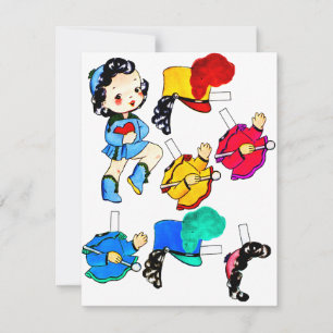 School Band Girl Vintage paper Doll Cut Out Card
