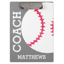 School Baseball Coach Personalized Gray Trendy Clipboard