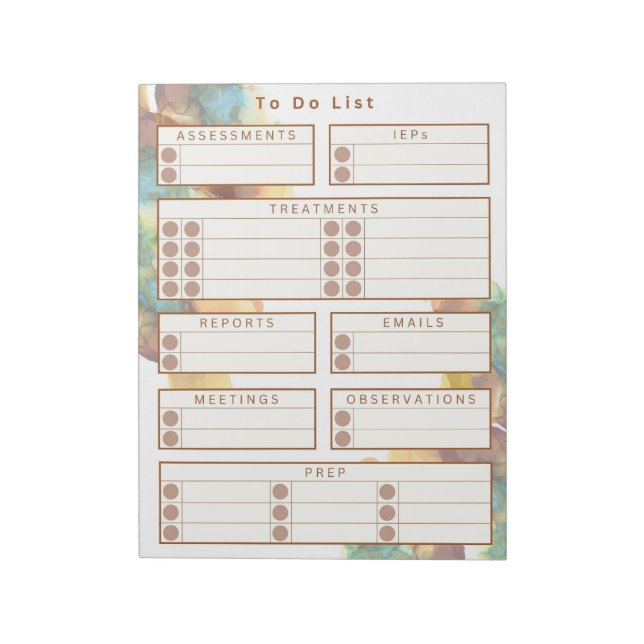 School Based Therapist To-Do Notepad - Watercolor (Rotated)