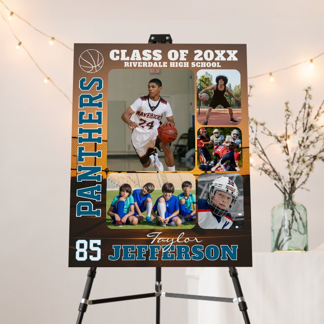 School Basketball Team Custom Name Photo Collage Foam Board (In Situ (Stand))