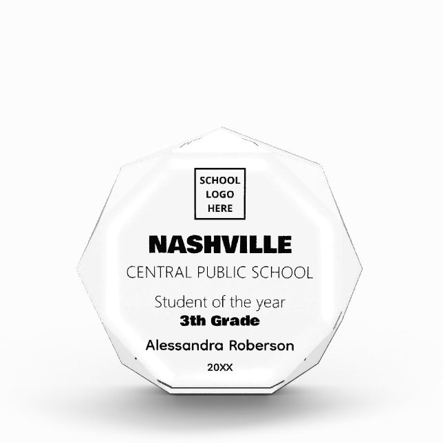 School Best Student Personalized logo and Name Acrylic Award (Front)