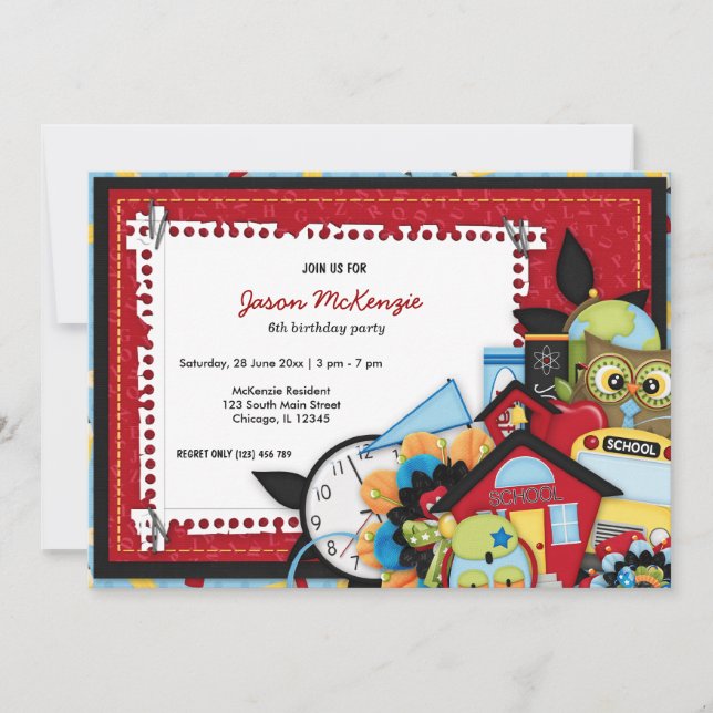 School birthday theme invitation (Front)