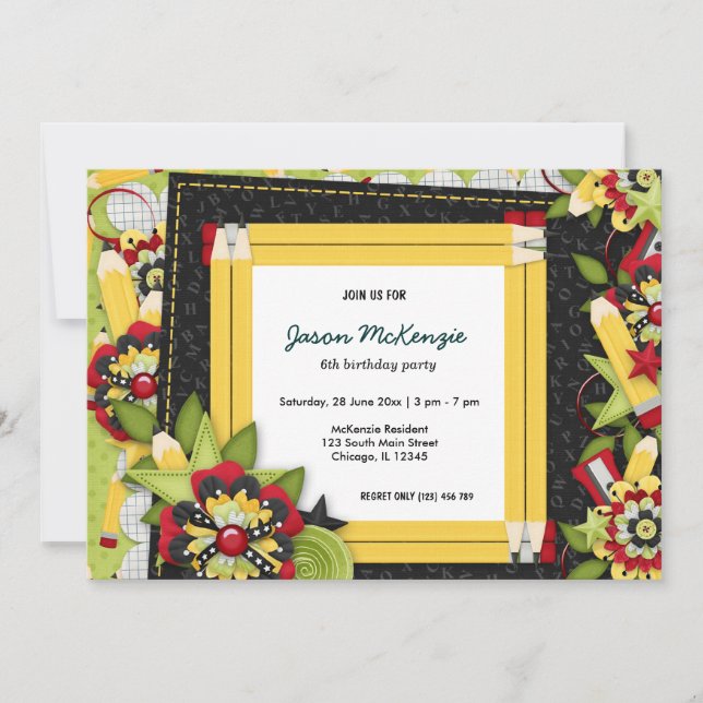 School birthday theme invitation (Front)