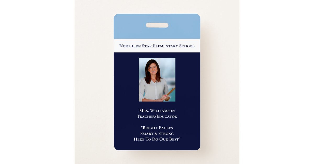 School Blue Employee Staff Photo Id Teacher Badge | Zazzle