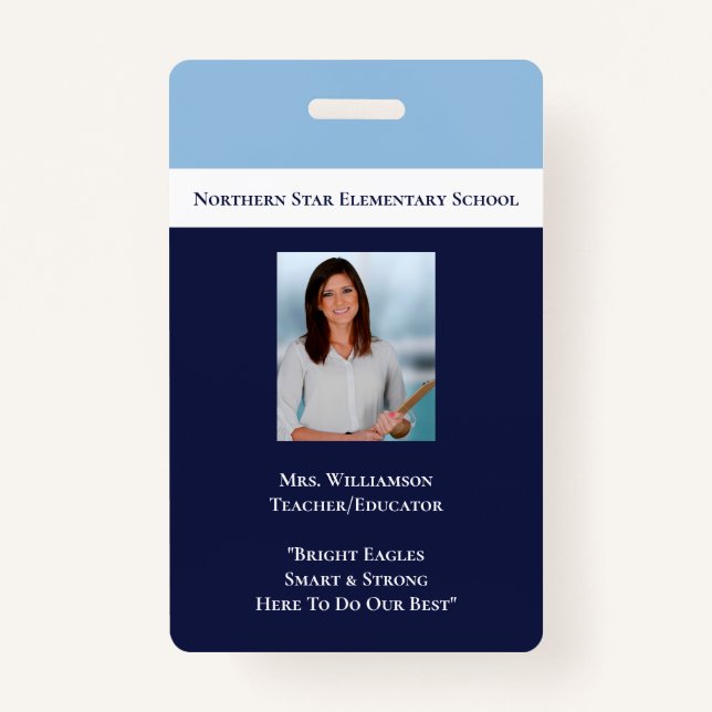 School Blue Employee Staff Photo Id Teacher Badge (Front)
