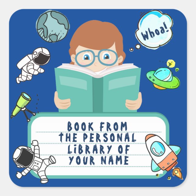 SCHOOL BOY, STUDENT BOOK, CHILD, KID, BOOK READER SQUARE STICKER (Front)