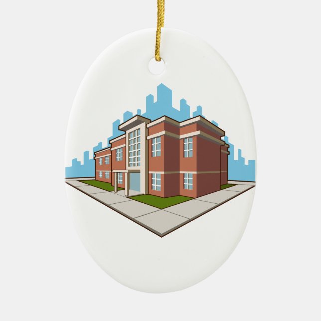 School Building Ceramic Ornament (Front)