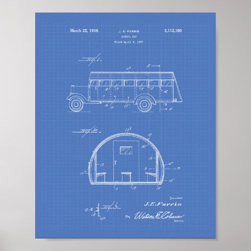 School Bus 1937 Patent Art Blueprint Poster