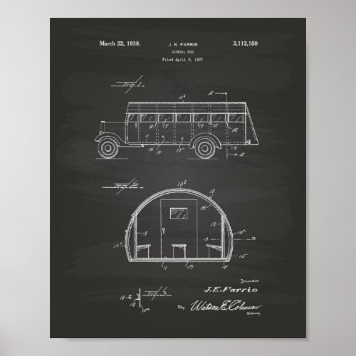 School Bus 1937 Patent Art Chalkboard Poster