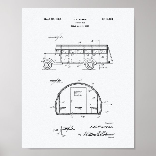 School Bus 1937 Patent Art White Paper Poster (Front)