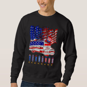 School Bus 4th Of July American Flag Fireworks  Dr Sweatshirt