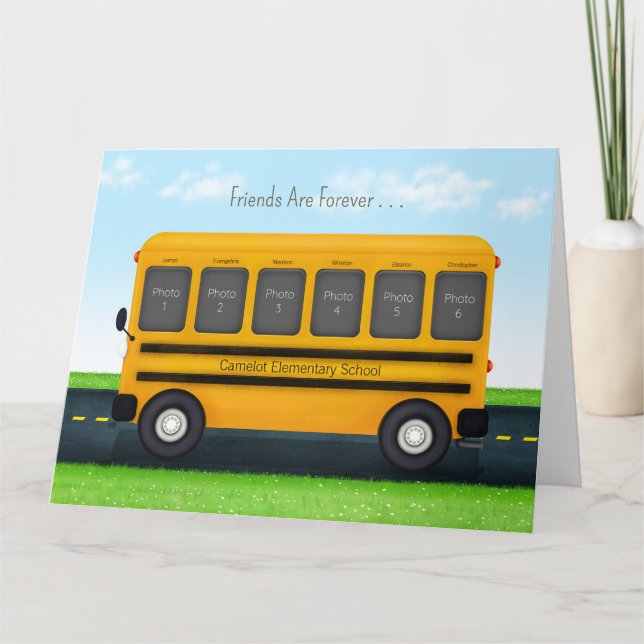 School Bus 6 Photo Frame Custom Best Friends Card (Front)