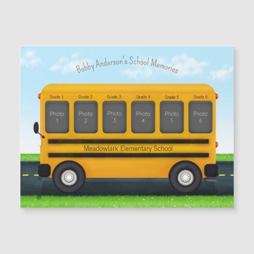 School Bus 6 Photo Frame Custom Kids Memories Magnetic Invitation