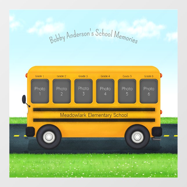 School Bus 6 Photo Frame Custom Kid's Memories Window Cling (Sheet)