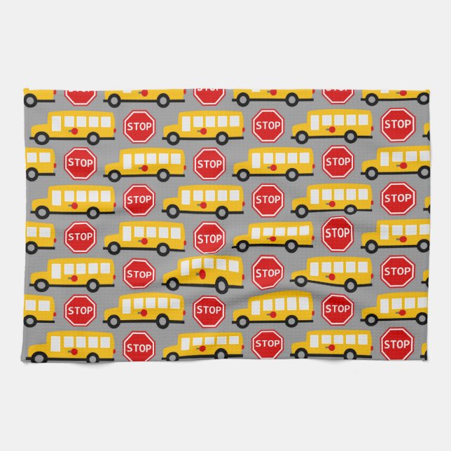 School Bus and Stop Sign Kitchen Towel (Horizontal)