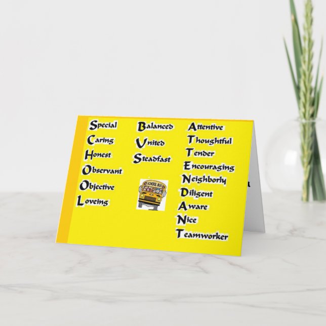 School Bus  Attendant Letterpress Thank You Card (Front)