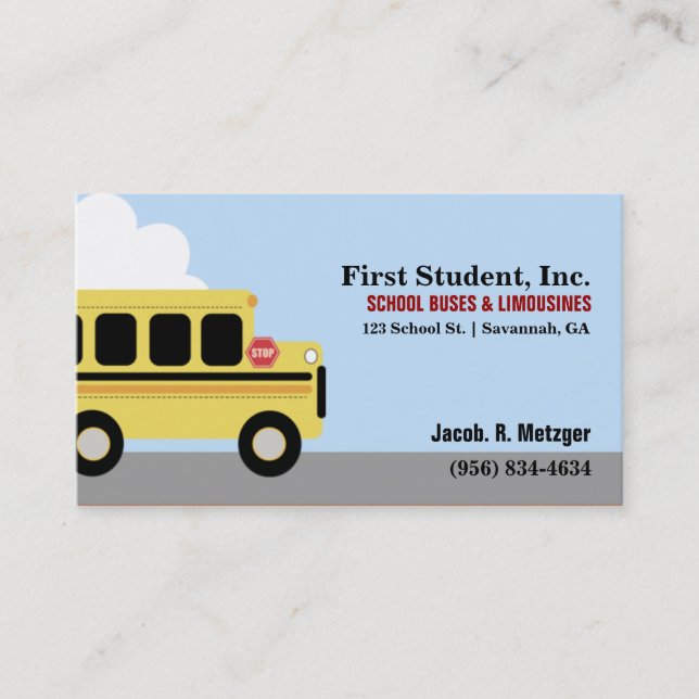 School Bus Automotive Business Card Template (Front)