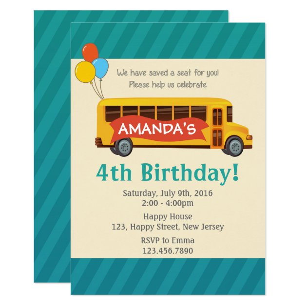 School Bus Birthday Invitation