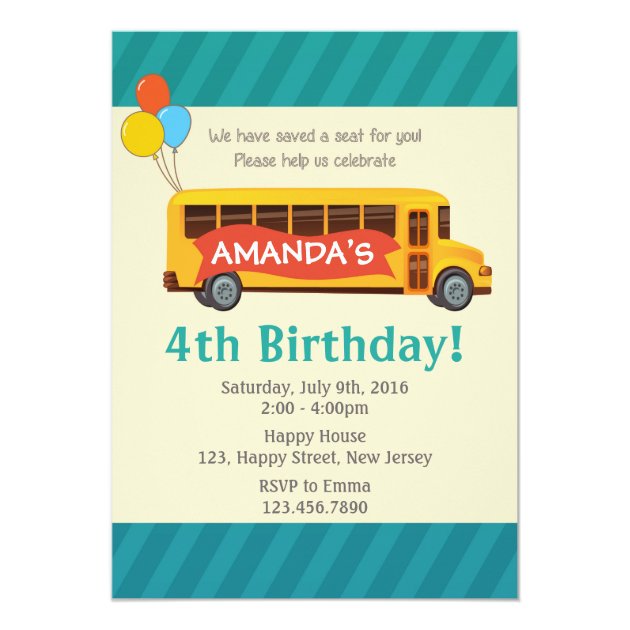 School Bus Birthday Invitation