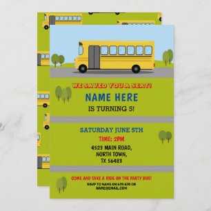 School Bus Birthday Invitation Traffic Buses
