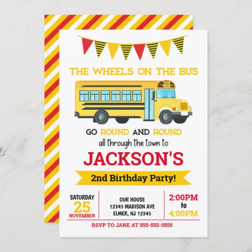 School Bus Birthday Invitation  Wheels on the Bus