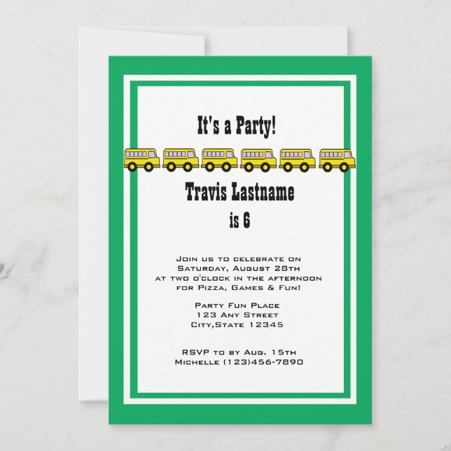 School Bus Birthday Party Invitation (Front)