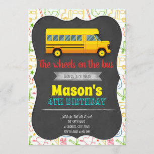 School bus birthday party invitation