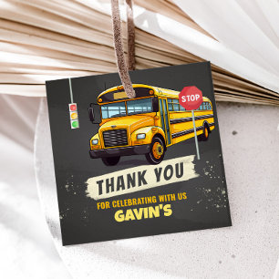 School Bus Birthday Party Square Favor Tags