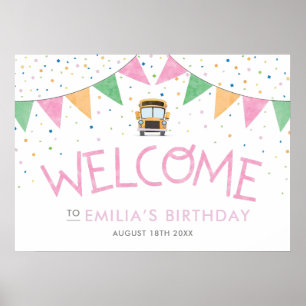 School Bus Birthday Welcome Sign for Girls