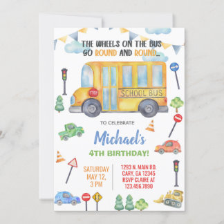 School Bus boy birthday invite, invitation. Invitation