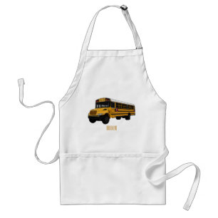 School bus cartoon illustration adult apron