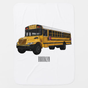 School bus cartoon illustration baby blanket