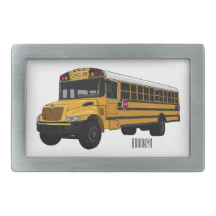 School bus cartoon illustration belt buckle